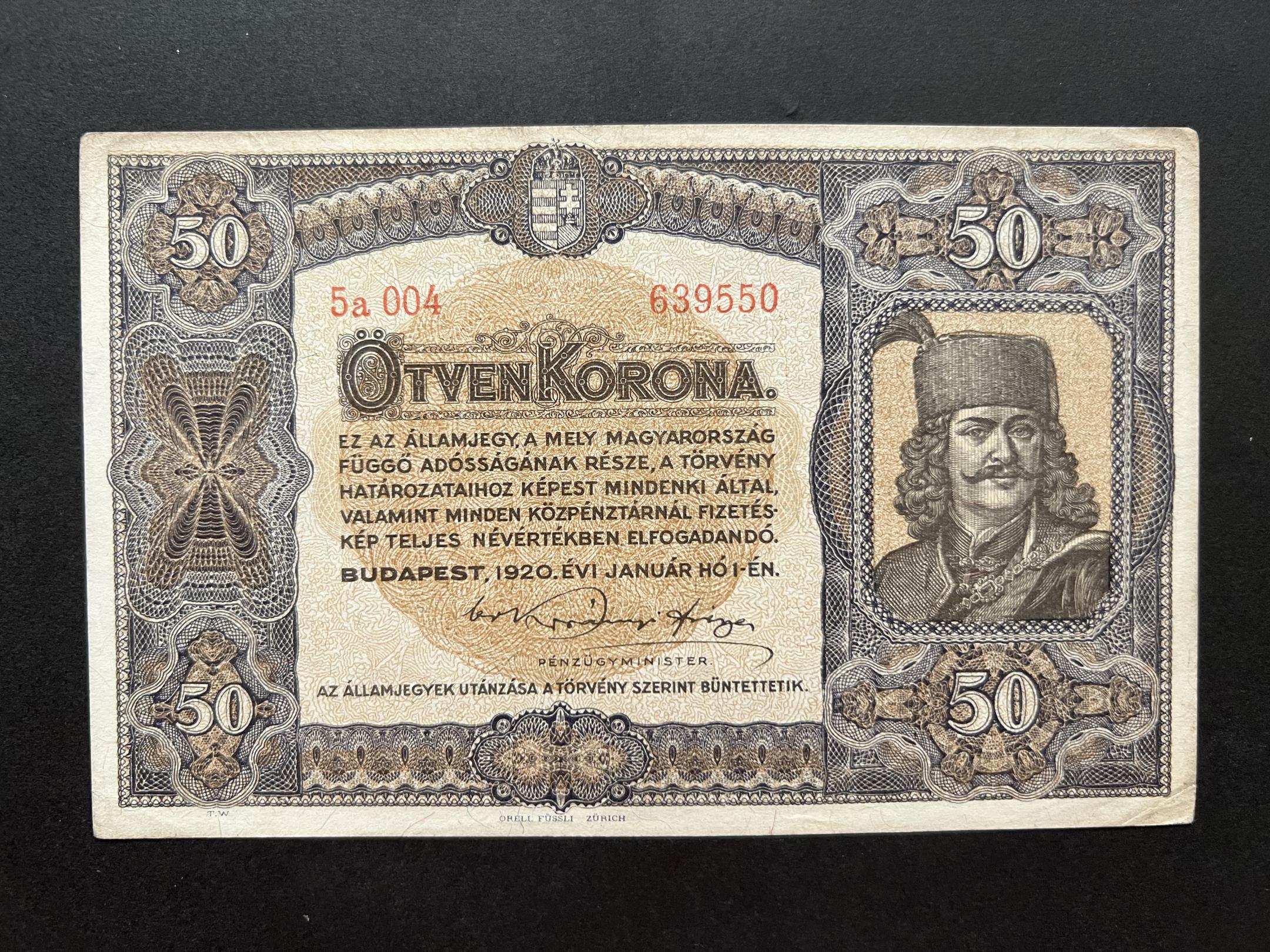 50 Korona (1920) aUNC Adamo K25