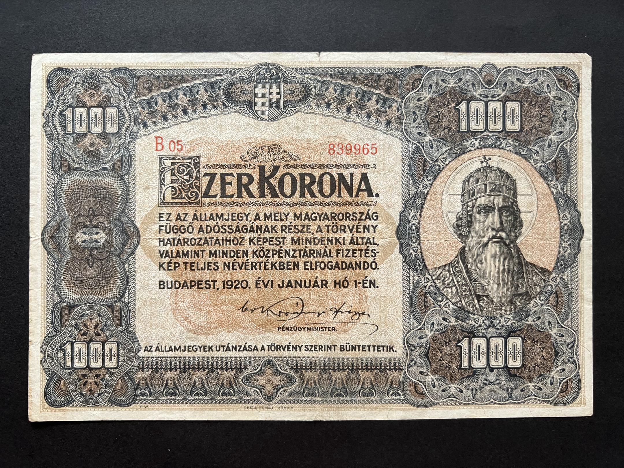 1000 Korona (1920)B Adamo K36 VF