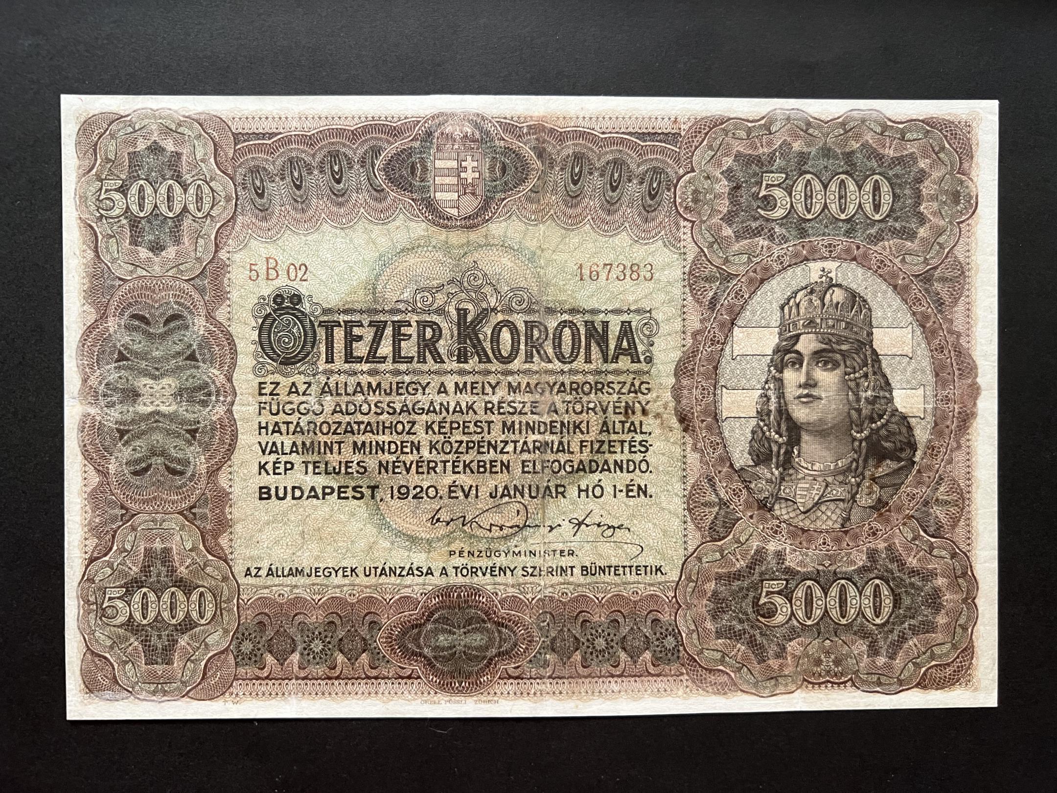 5000 Korona (1920)B  (restaurált) Adamo K38 VF
