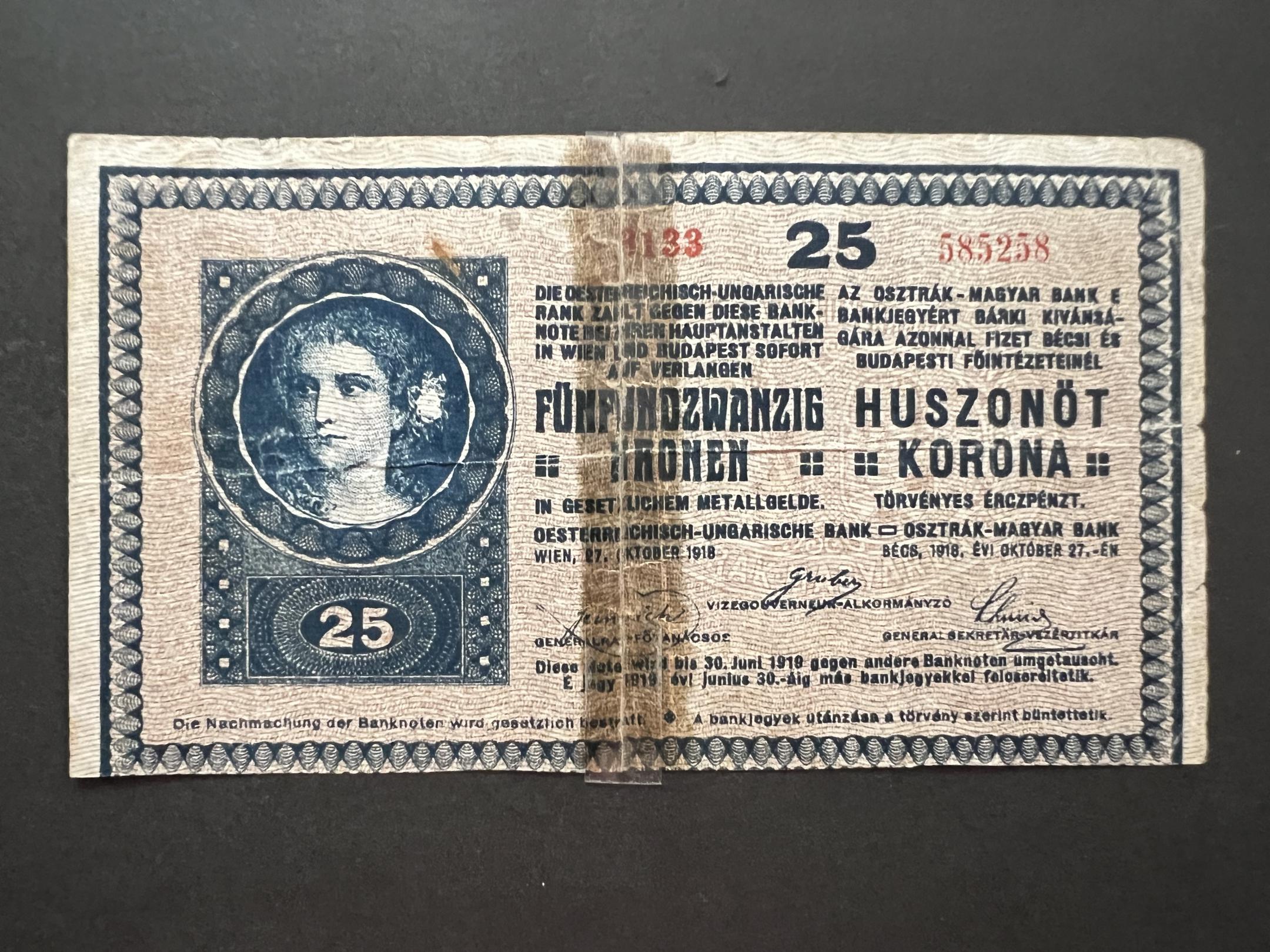 25 Korona 1918 Adamo K22.1 VG 