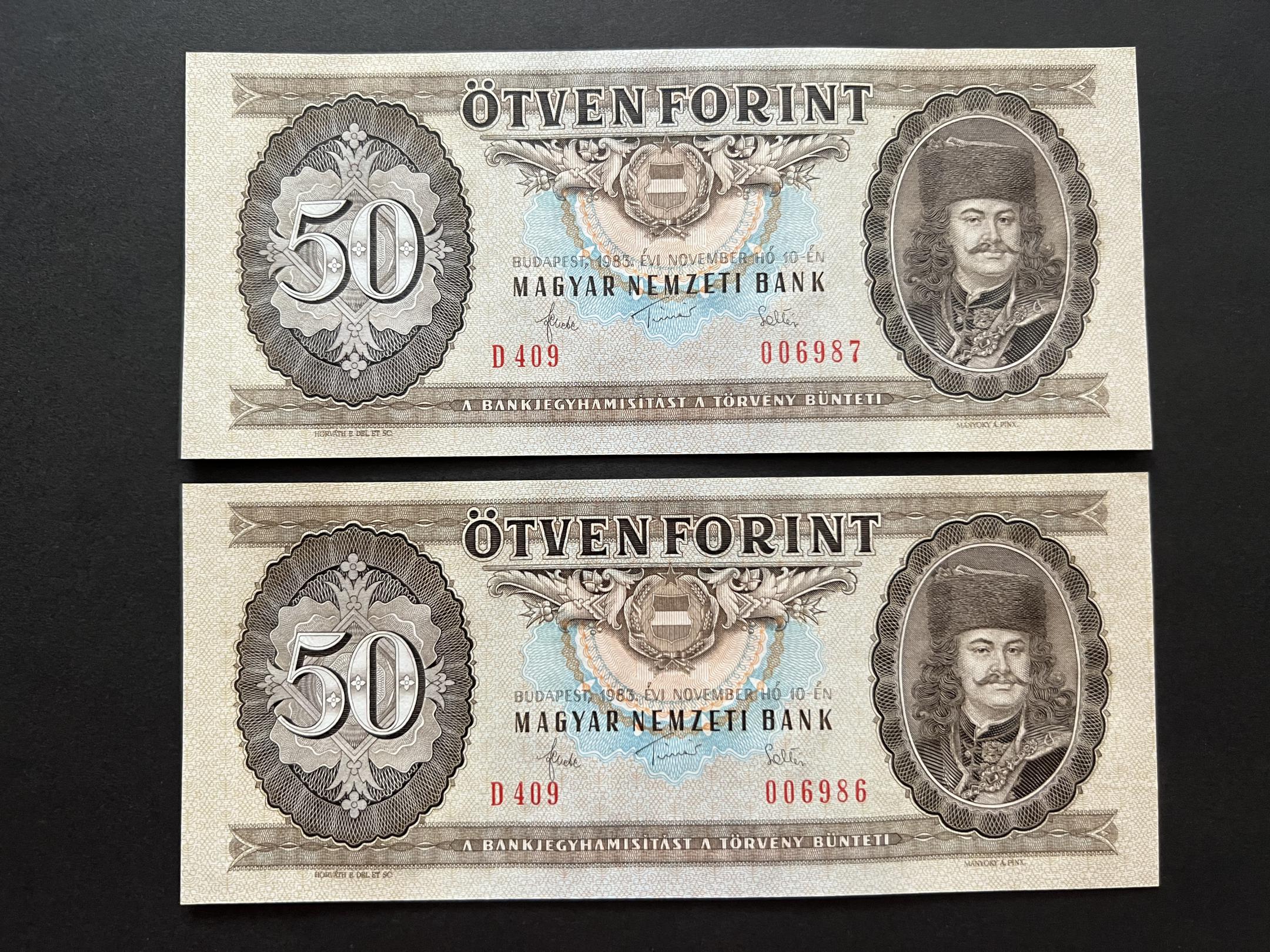 50 Forint 1983 D UNC ( sorszámkövető) Adamo F23 
