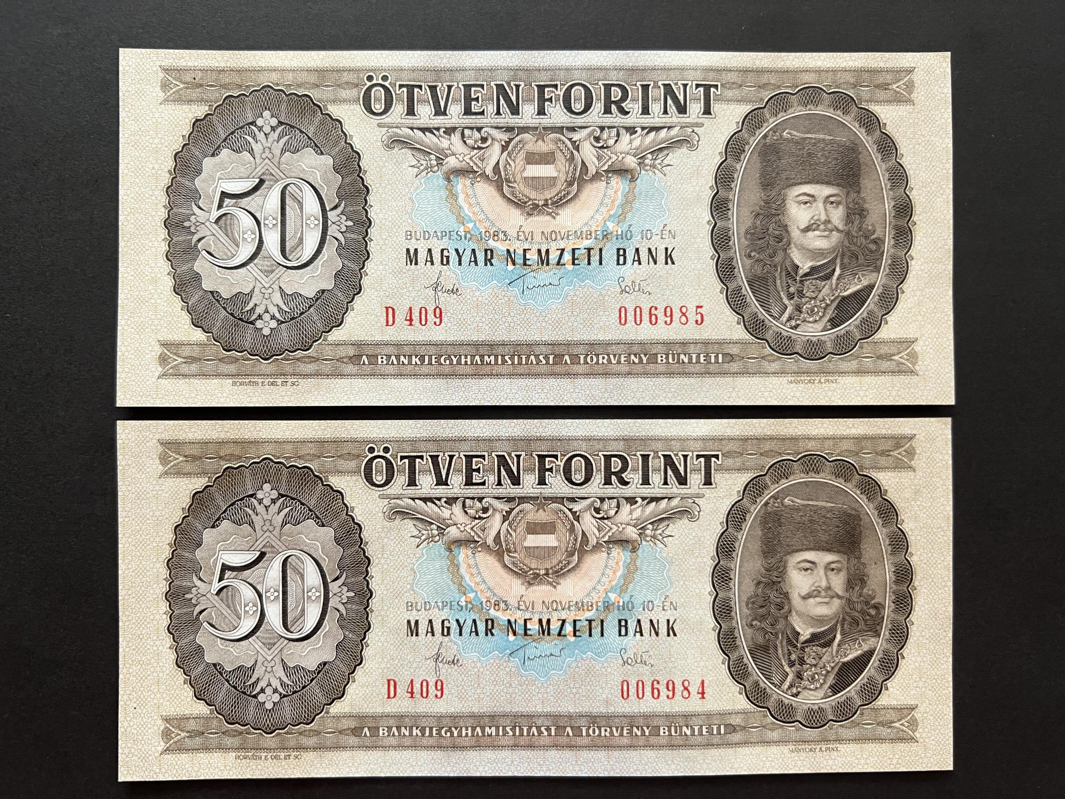 50 Forint 1983 D UNC ( sorszámkövető) Adamo F23 