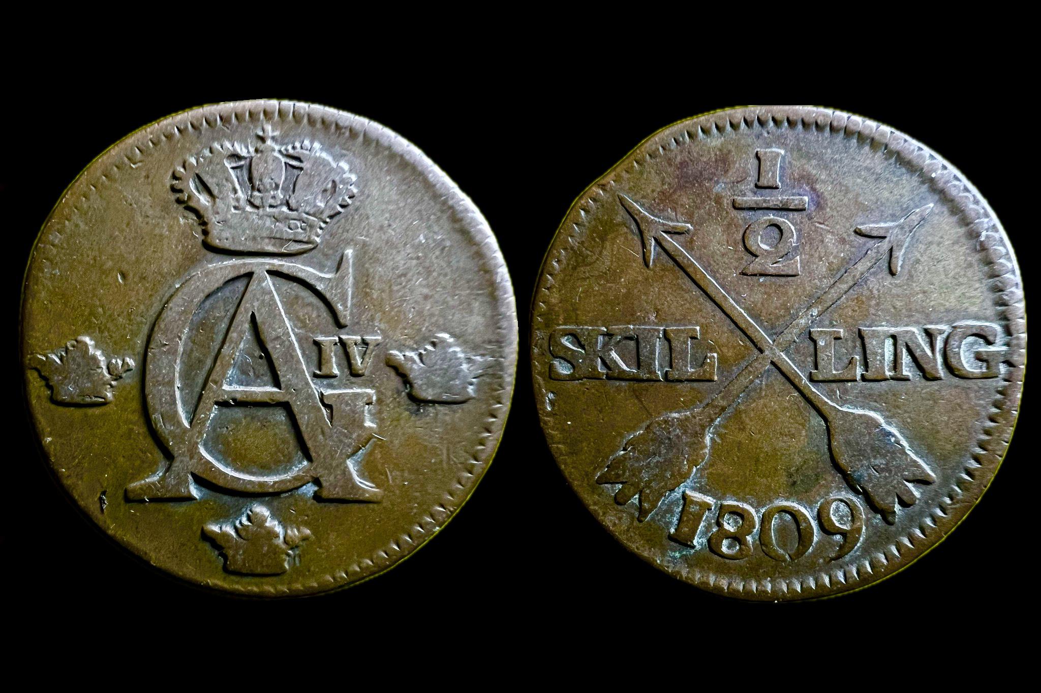IV. Gusztáv (1809) 1/2 Skilling (svéd) KM565 
