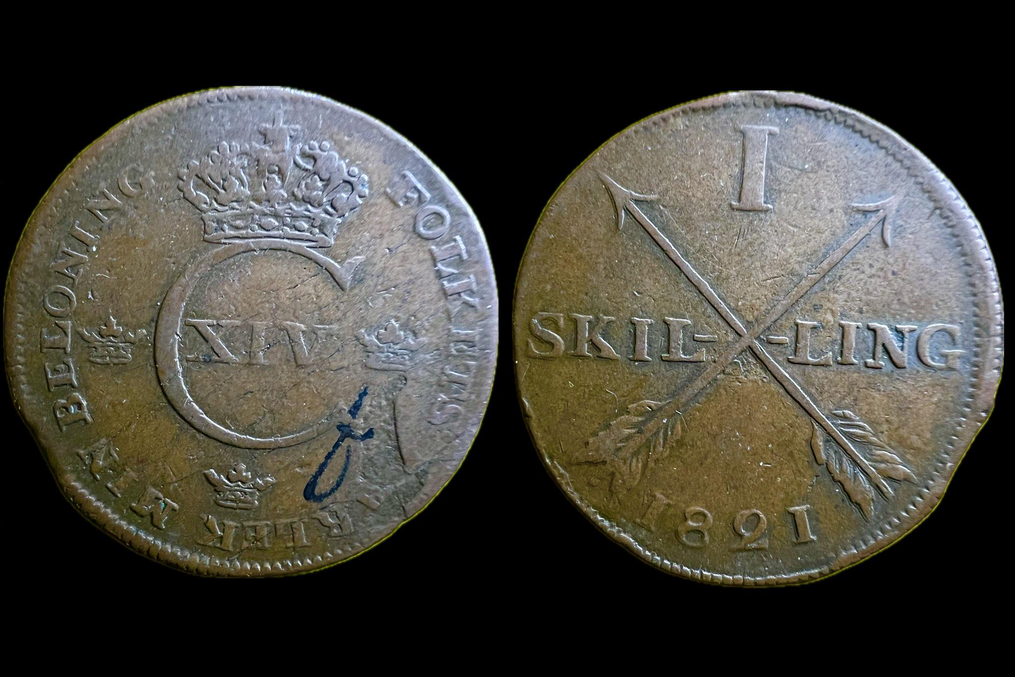 XIV. Karl (1821) 1 Skilling (svéd) KM597 