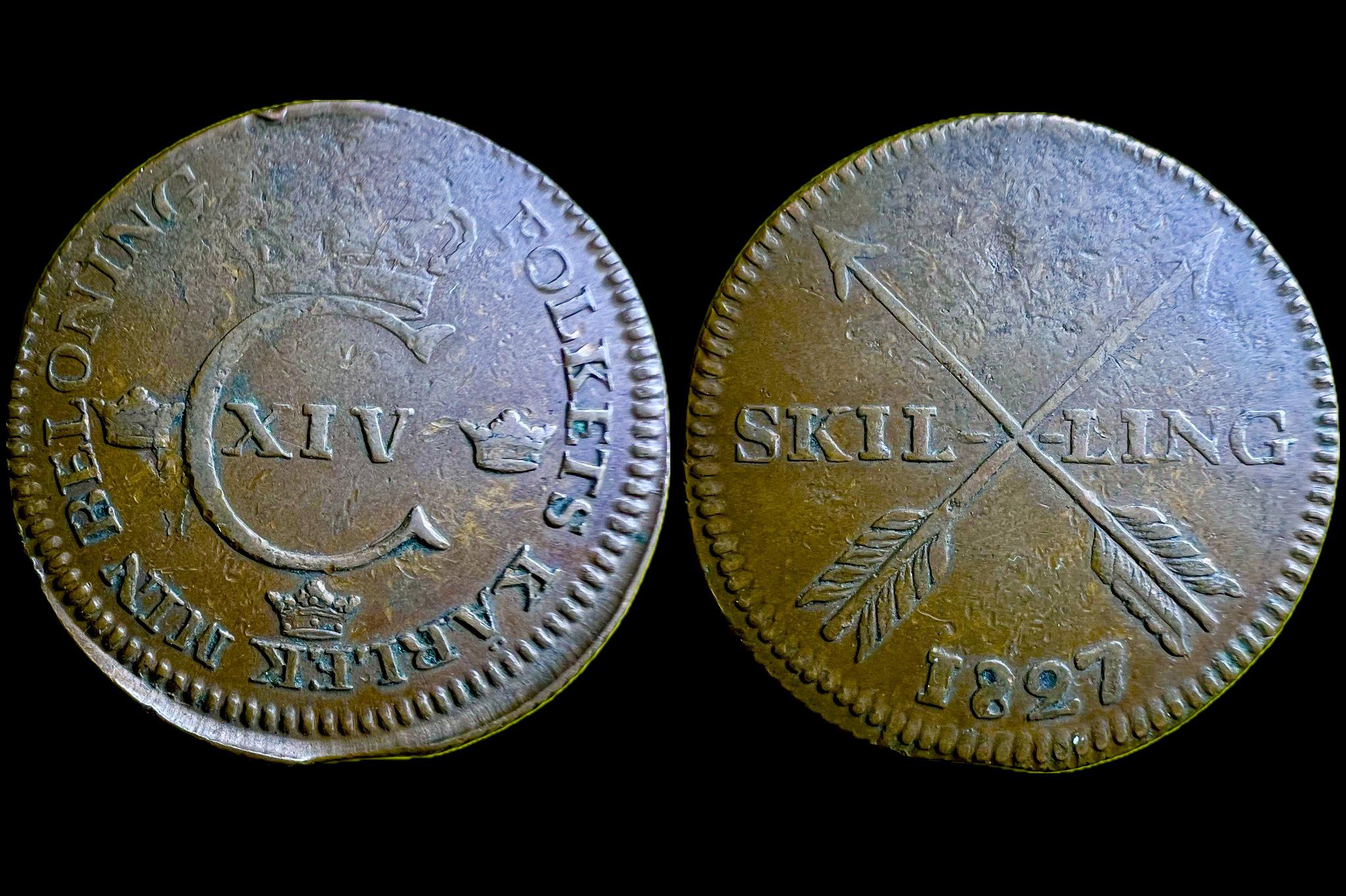 XIV. Karl (1827) 1 Skilling (svéd) KM597 