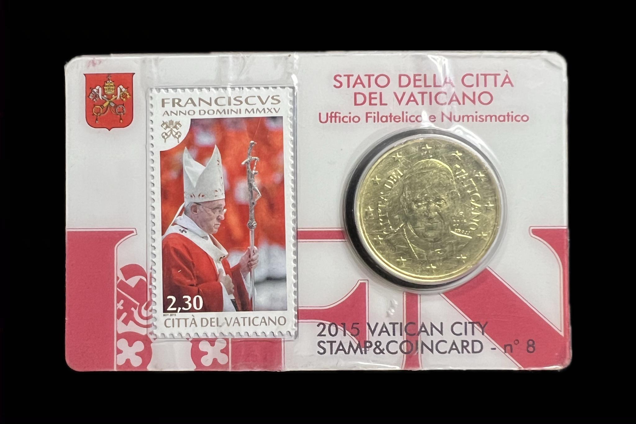 50 cent Vatikán 2015 hivatalos érme és bélyegkártya No. 8 (BU)