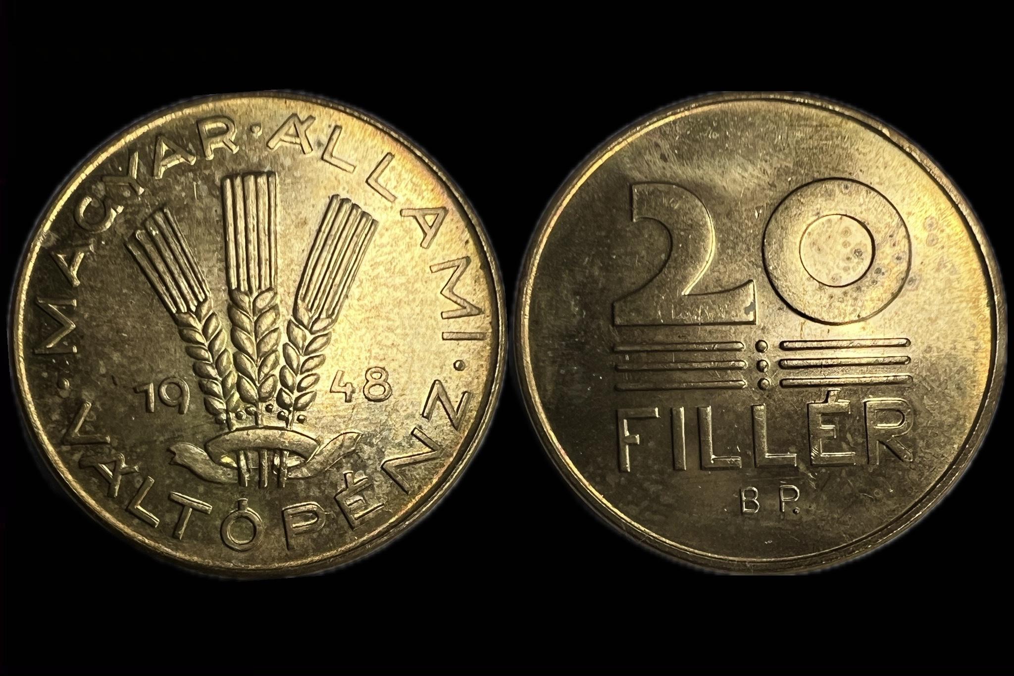 20 Fillér (1948)aUNC yellow Adamo F4 