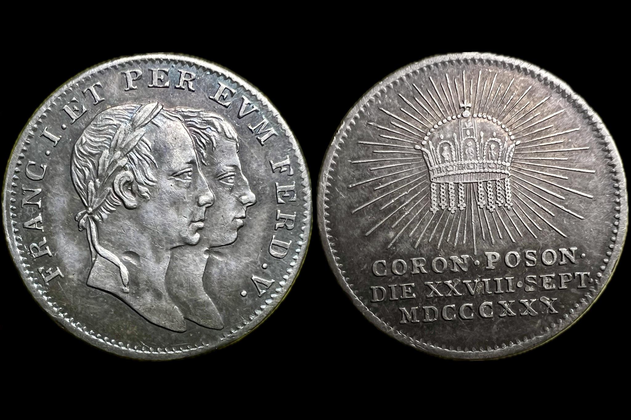 Ferenc és V. Ferdinánd (1830) koronázási zseton Pozsony 