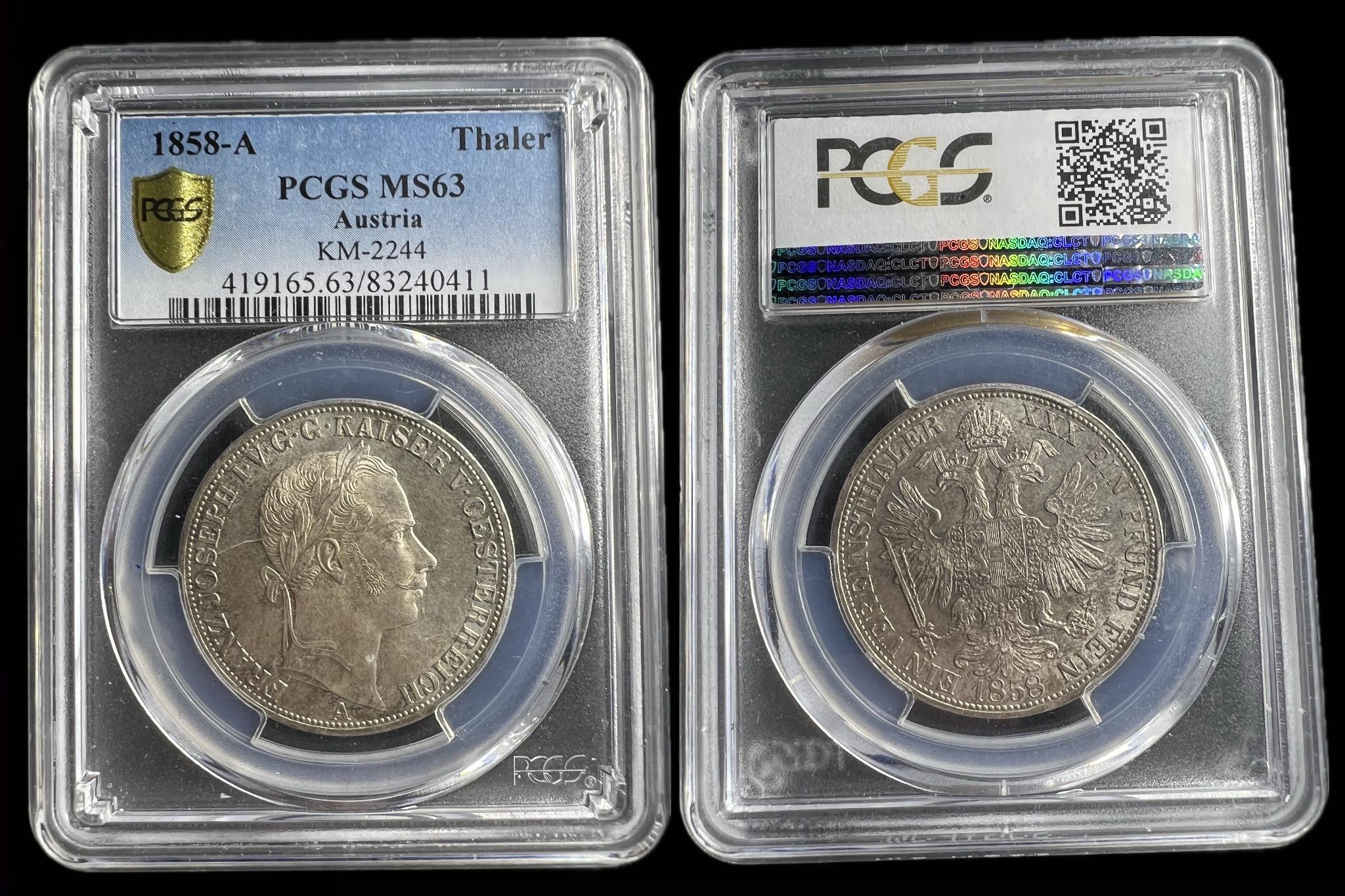 Franz Joseph 1 Vereinsthaler (1858A) PCGS MS63 KM2244