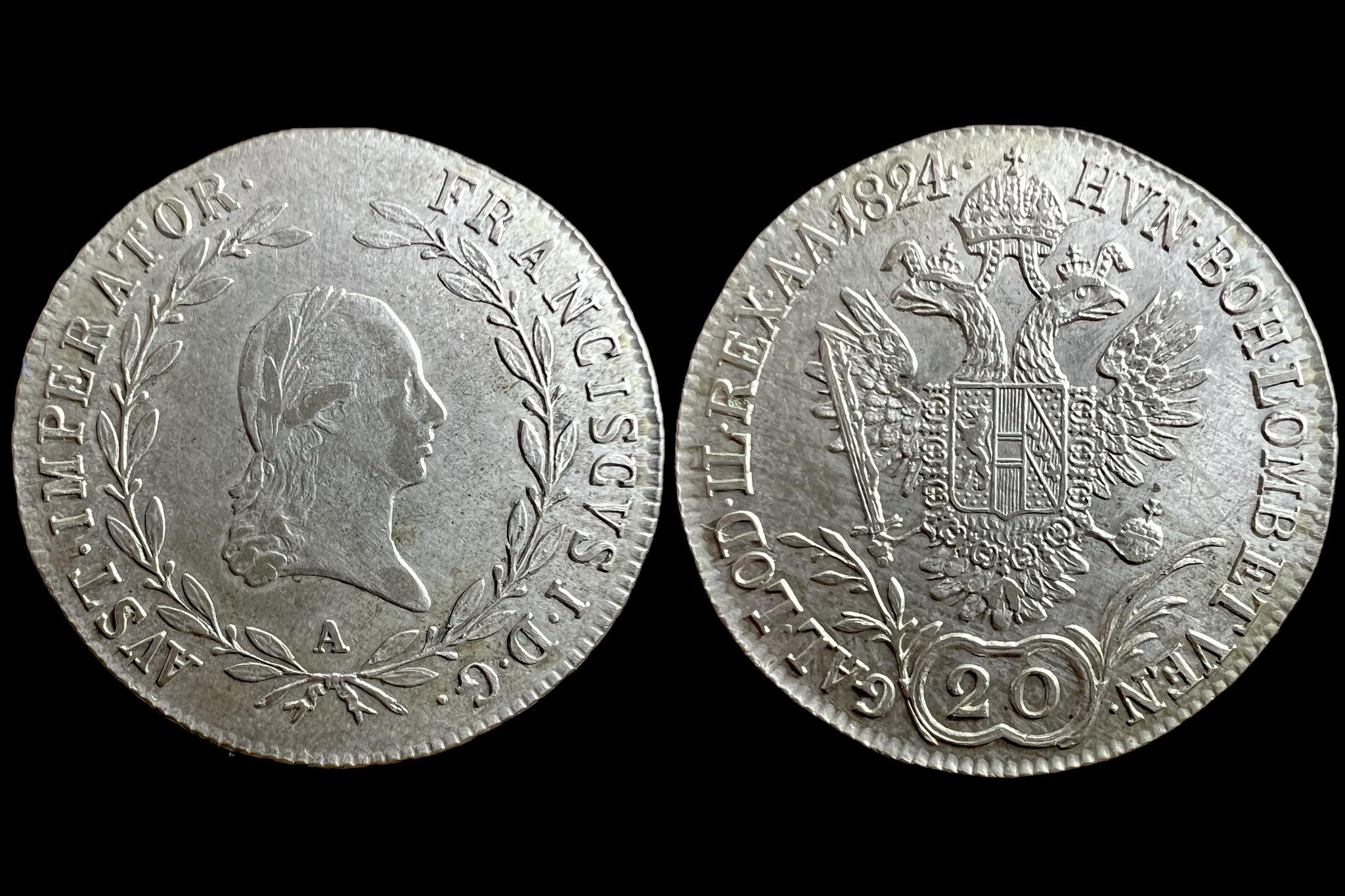 Franz 20 Kreutzer (1824)A KM 2143 aUNC 
